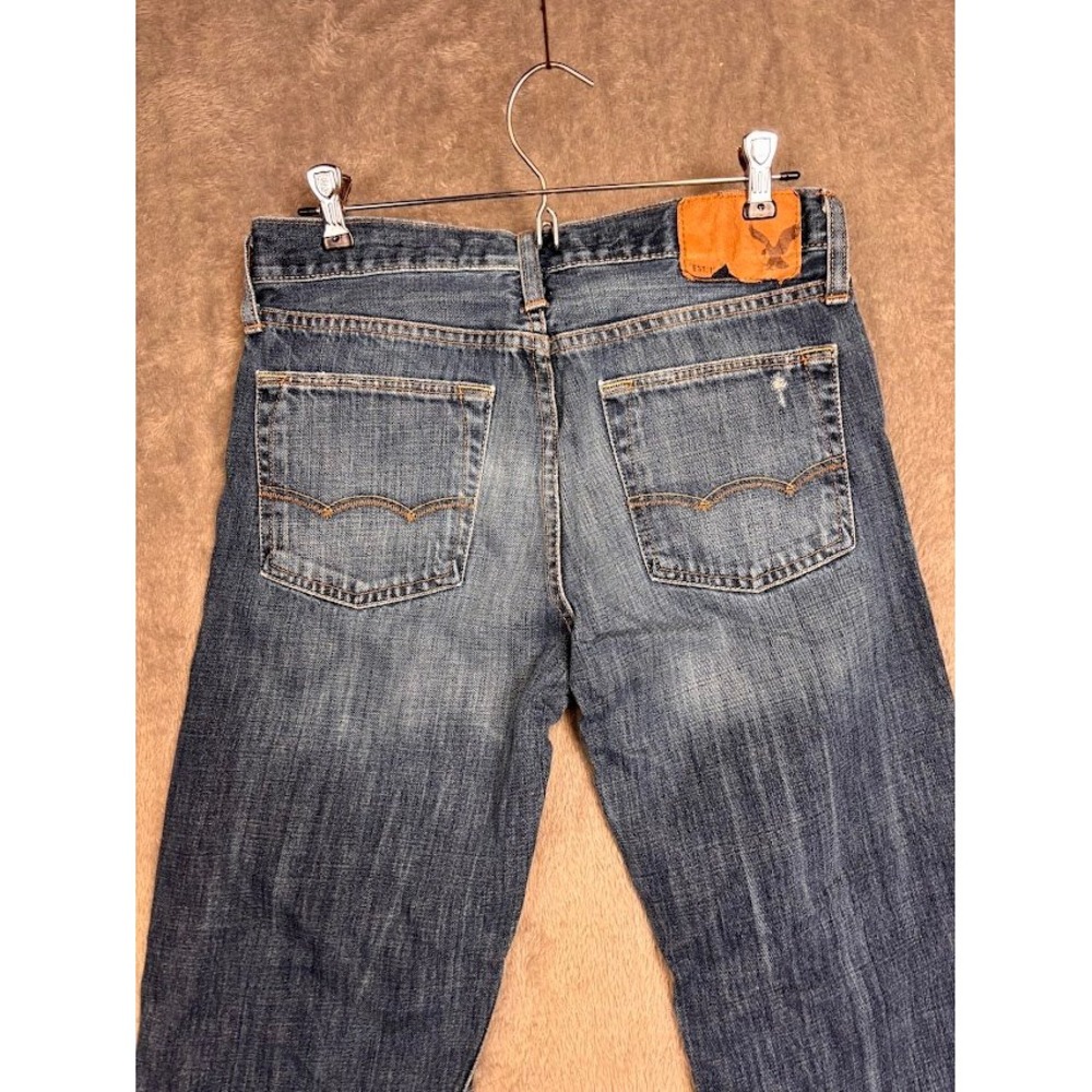 American Eagle Original Straight Jeans Mens 29x32 Medium Wash Distressed Blue